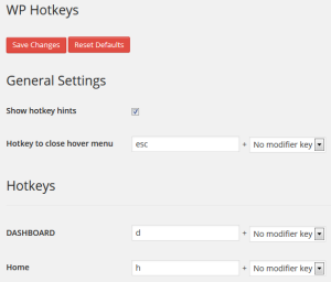 WP Hotkeys Settings Page