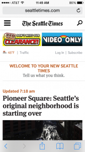 What the Seattletimes front page looks like on an iPhone 5
