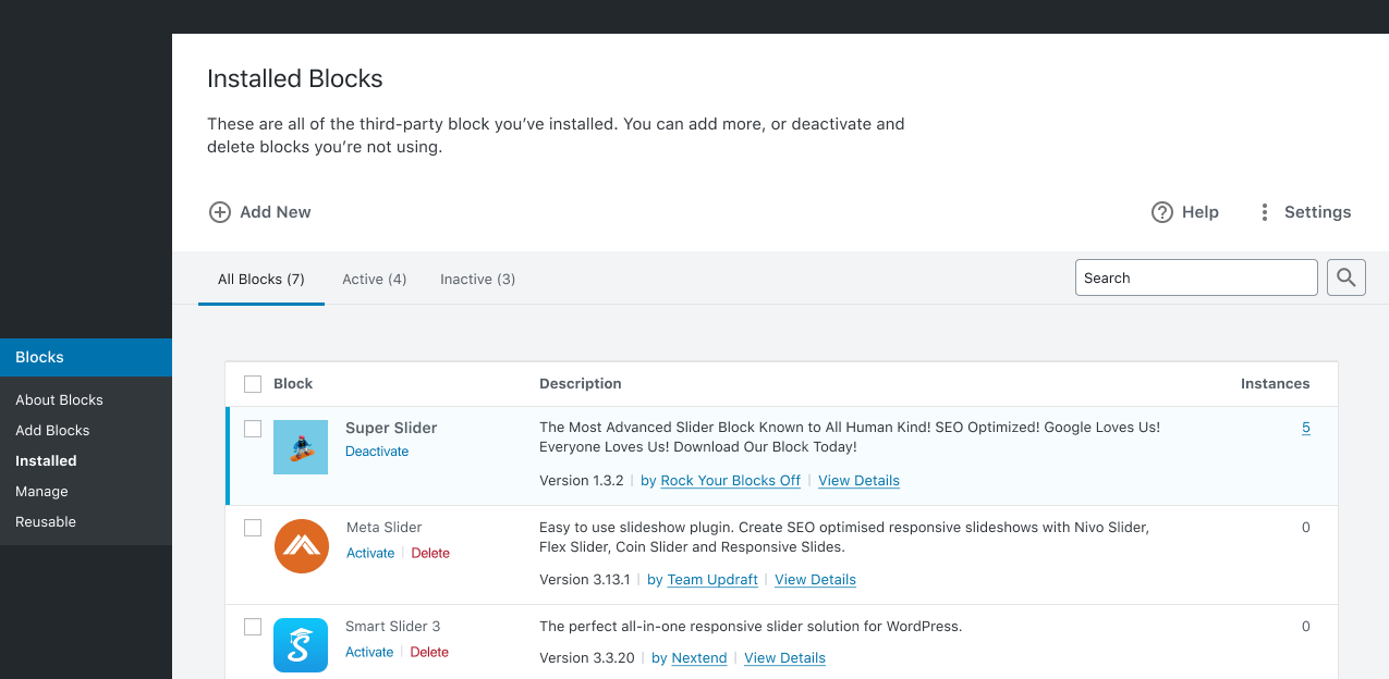 blocks-installed Version 1 Prototype of the WordPress Admin Block Directory Announced design tips  News  