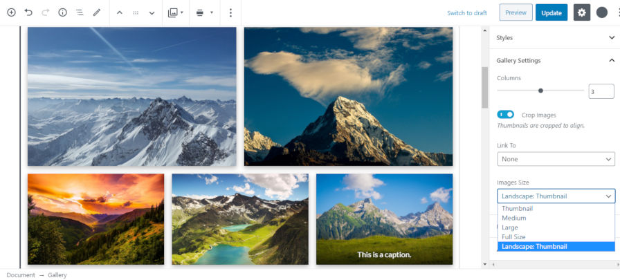 gallery-image-size Gutenberg 7.2 Adds Long-Awaited Multi-Button Block and Gallery Image Size Option design tips News|gutenberg 