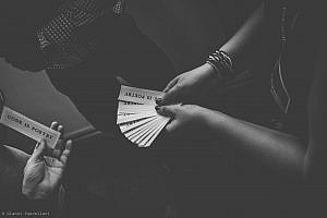 Handing out "Code is Poetry" stickers at a Meetup