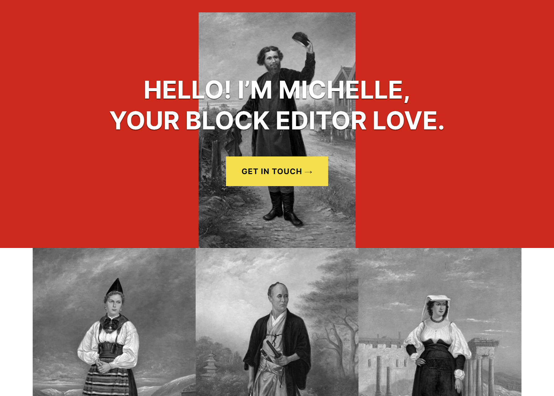 Contenu de départ de la page d'accueil du sujet Michelle avec une galerie d'images.