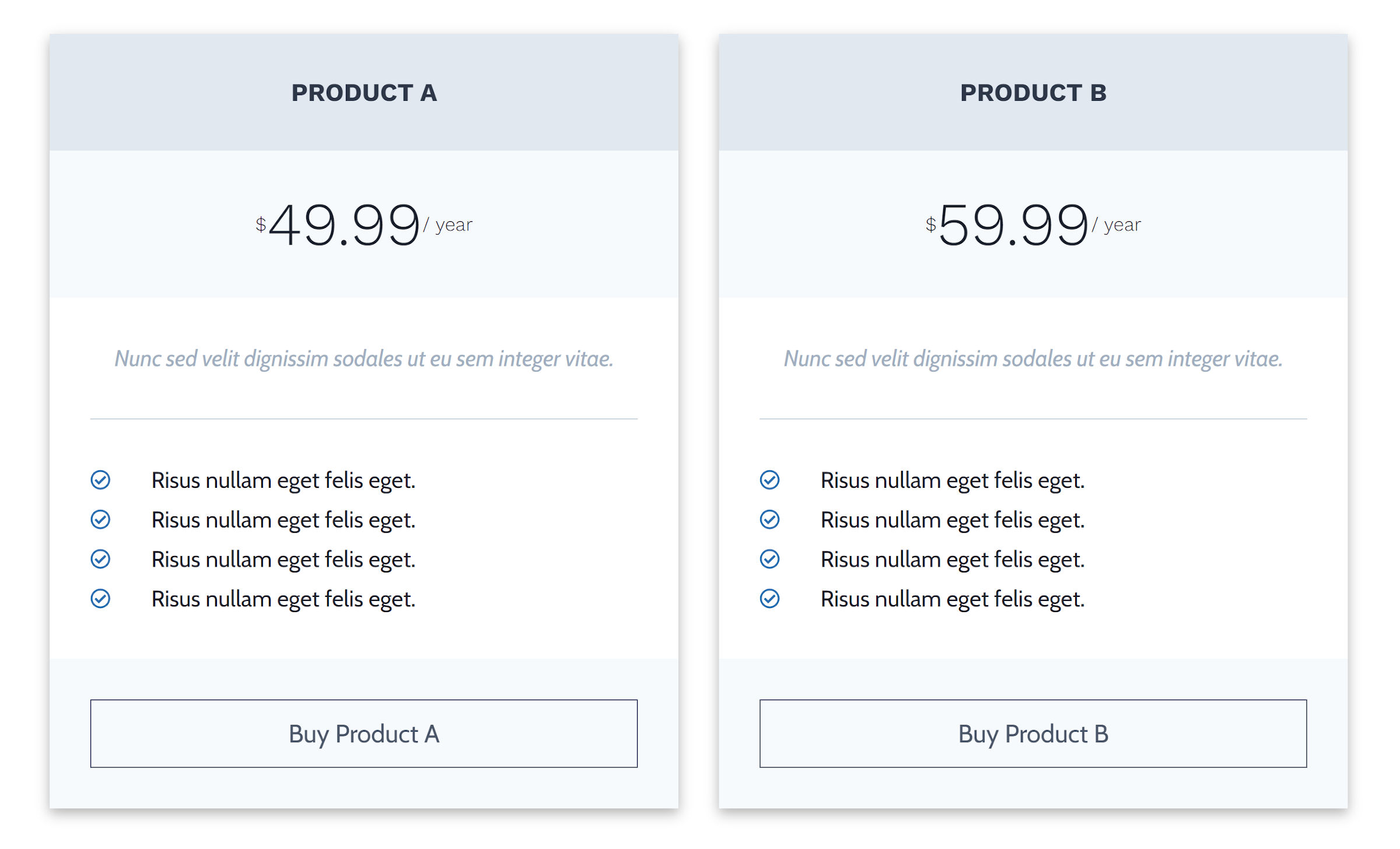 A two-column pricing table that showcases using the Icon Block as checkmarks in a list.