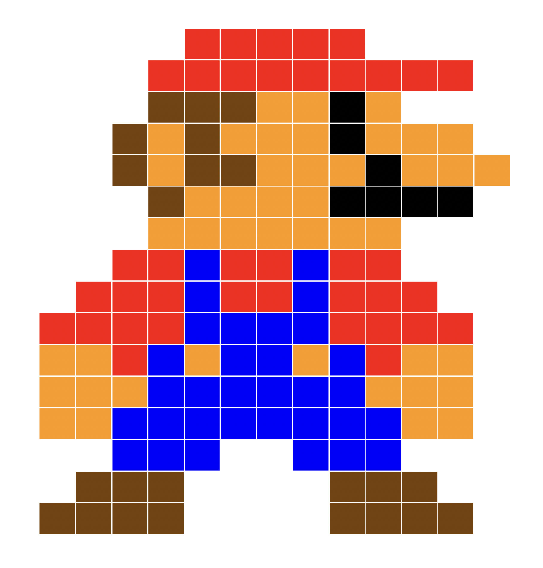 Super Mario "pixelated" image made out of Button blocks in the WordPress editor.